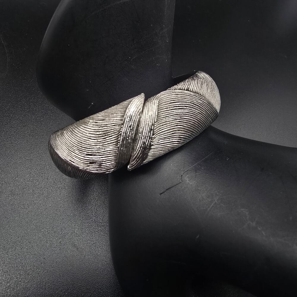 Monet Silver Tone Clamper Bangle Bracelet Vintage Costume Jewelry